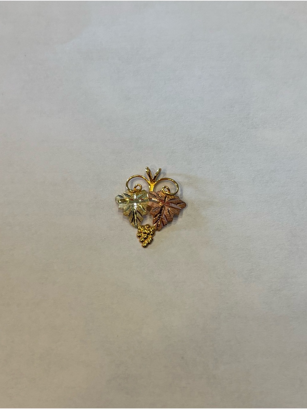 10K Black Hills Gold Two Leaf And Grapes Pendant, 12k Pink and Green Leaf